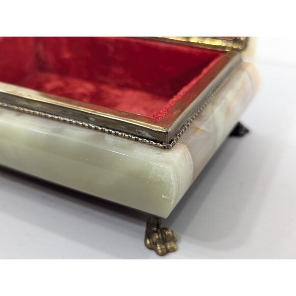 Italian Rectangular Green Onyx Marble Storage Box with Brass hardware and feet - Picture 11 of 15